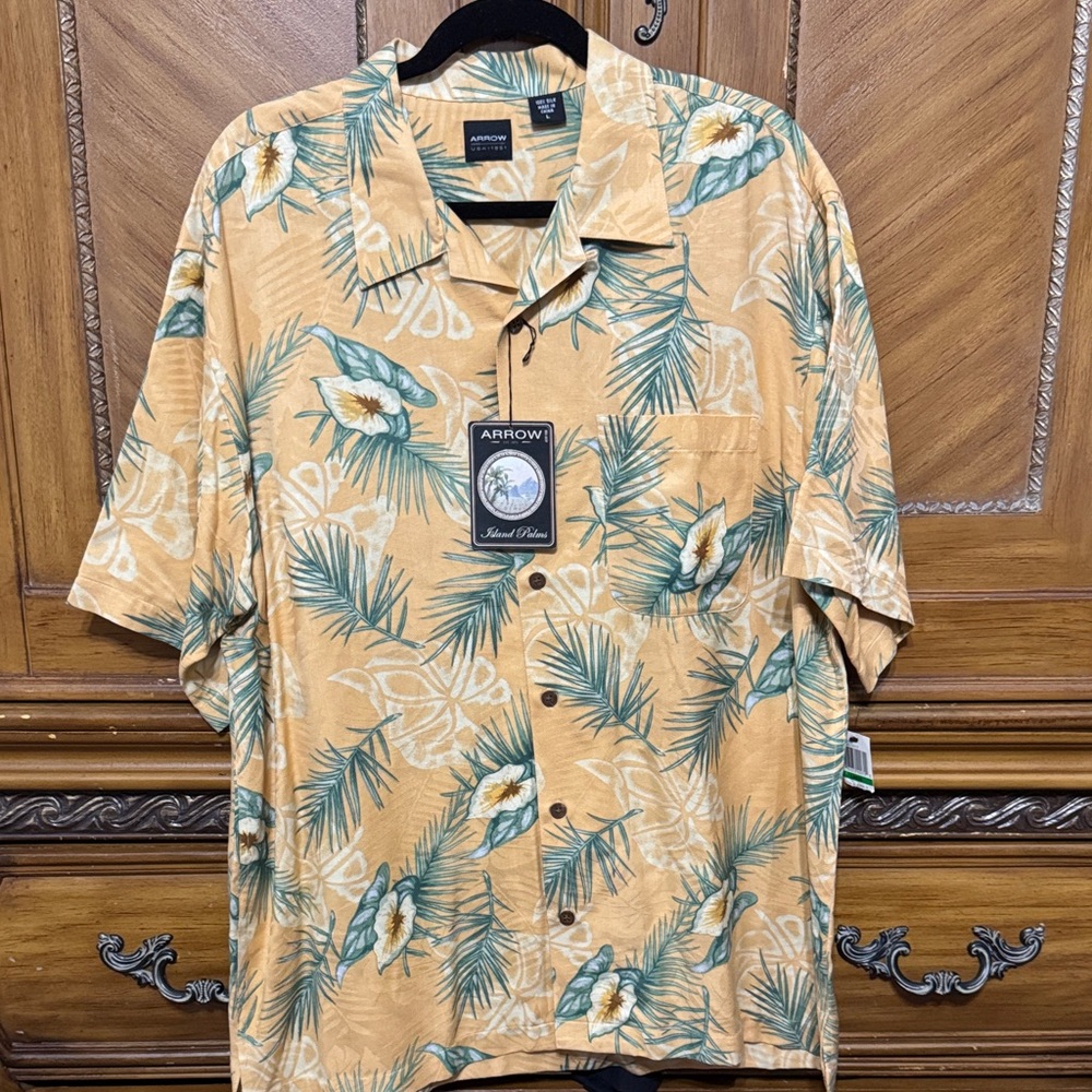 Arrow Men's Floral Print Shirt - Orange and Green